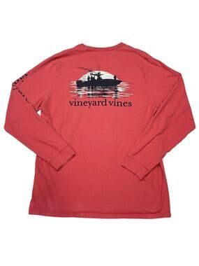 Vineyard Vines T Shirt Mens Large Pink Large Fishing Long Sleeve Casual Preppy